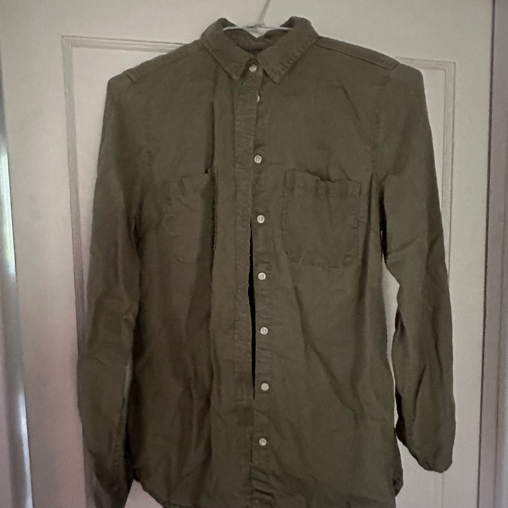 Olive Green Jr. Misses Long Sleeve Button Down Shirt